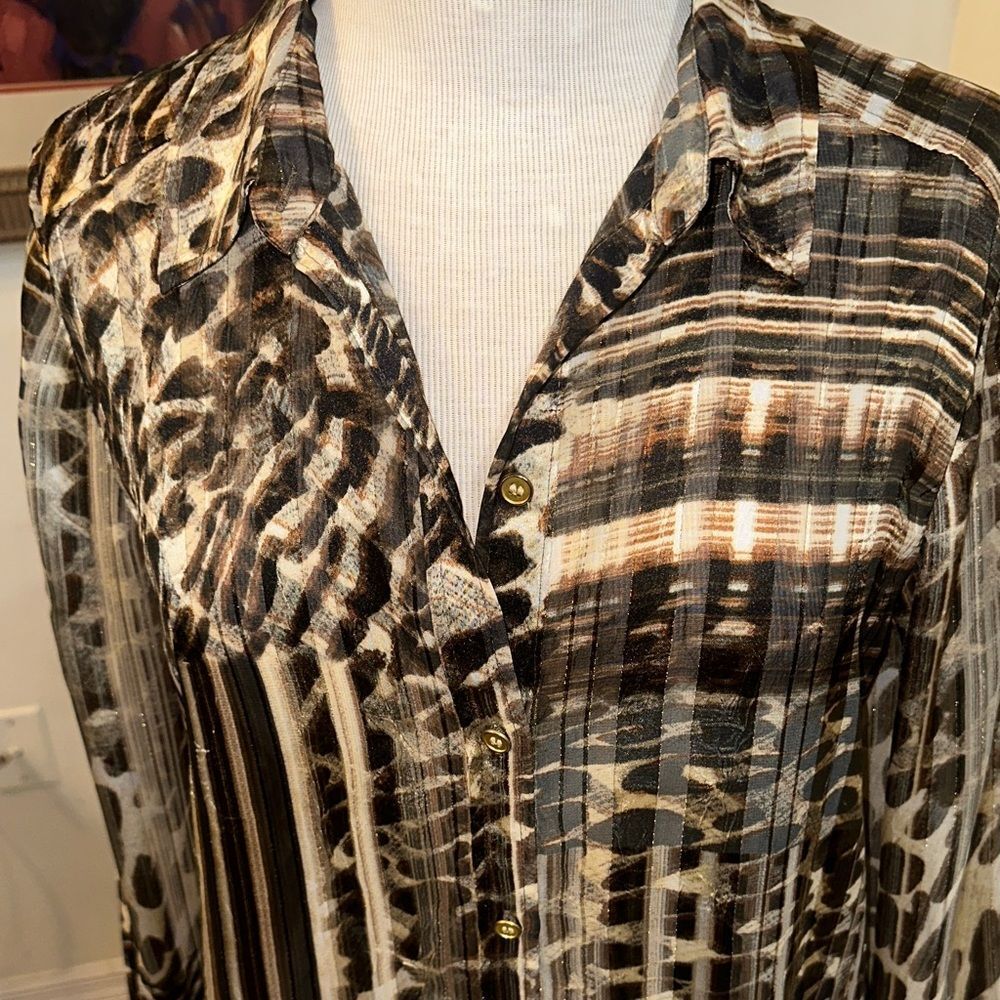 Chico’s Animal Print Multi Pattern Button-Up Tuni… - image 6